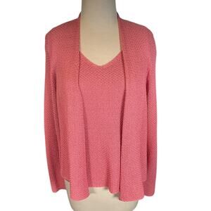 Eileen Fisher 100% Italian Yarn Knit Cardigan & Tank Set Rose Pink Petite Medium
